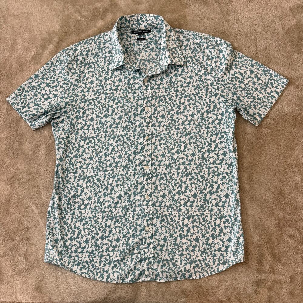 Michael Kors Floral Cotton Short Button Up Sleeve Shirt Mens Slim Fit XL Boho